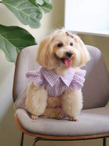 PETSIN 紫色格子可爱公主裙，田园风宠物裙 - 淡紫色 - 查看 3