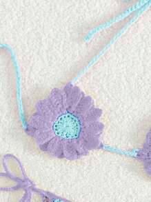 Swim Mod 女士花卉印花吊带前系带上衣和侧系带分体泳衣套装夏季 - 彩色 - 查看 3