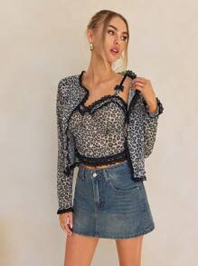 Forever 21 1 bộ Áo ba lỗ họa tiết da báo thường ngày, Áo len cardigan cổ tròn, Thu/Đông - Nhiều màu - Xem 6