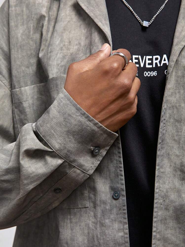 Chemise boutonnée à manches longues à épaules tombantes et col châle pour hommes, en tissu tissé ample