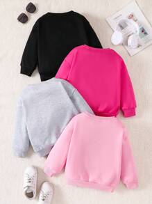 SHEIN 4pcs Young Girl Knit Solid Color Round Neck Loose Casual Sweatshirts Set