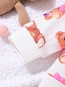 SHEIN 2 piezas/Conjunto de ropa deportiva informal con estampado de oso lindo para niñas bebé - Rosa Pálido - Ver 4