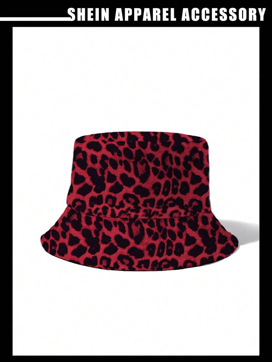 SHEIN 1pc Leopard Print All-Over Double-Side Winter Bucket Hat For Women - Multicolor - View 1