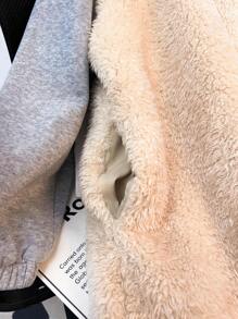 Abrigo con capucha de felpa esponjosa de color block, chaqueta de forro polar abrigada y suave para niñas preadolescentes, para otoño/invierno