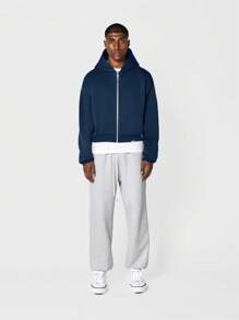SUMWON Áo hoodie thể thao có khóa kéo dài vừa vặn hiện đại Quần áo thể thao mùa đông bằng vải nỉ thường ngày tập luyện thể thao quần áo ngoài thiết yếu phong cách đường phố - Màu xanh lam - Xem 4