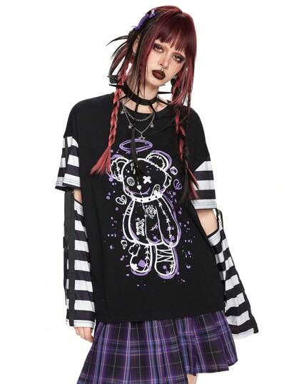 Kawaii Maglietta a maniche lunghe con stampa di orso carino per donne