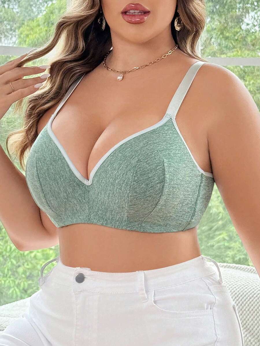 Plus Size Women Underwire Bra With Supportive Cup, Comfortable Breathable Design - Green - View 1