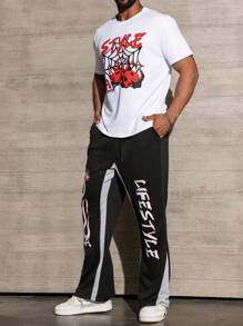 Manfinity Homme 2pcs Men's Plus Size Crew Neck Short Sleeve Letter Print Simple T-Shirt And Pants Set - Multicolor - View 6