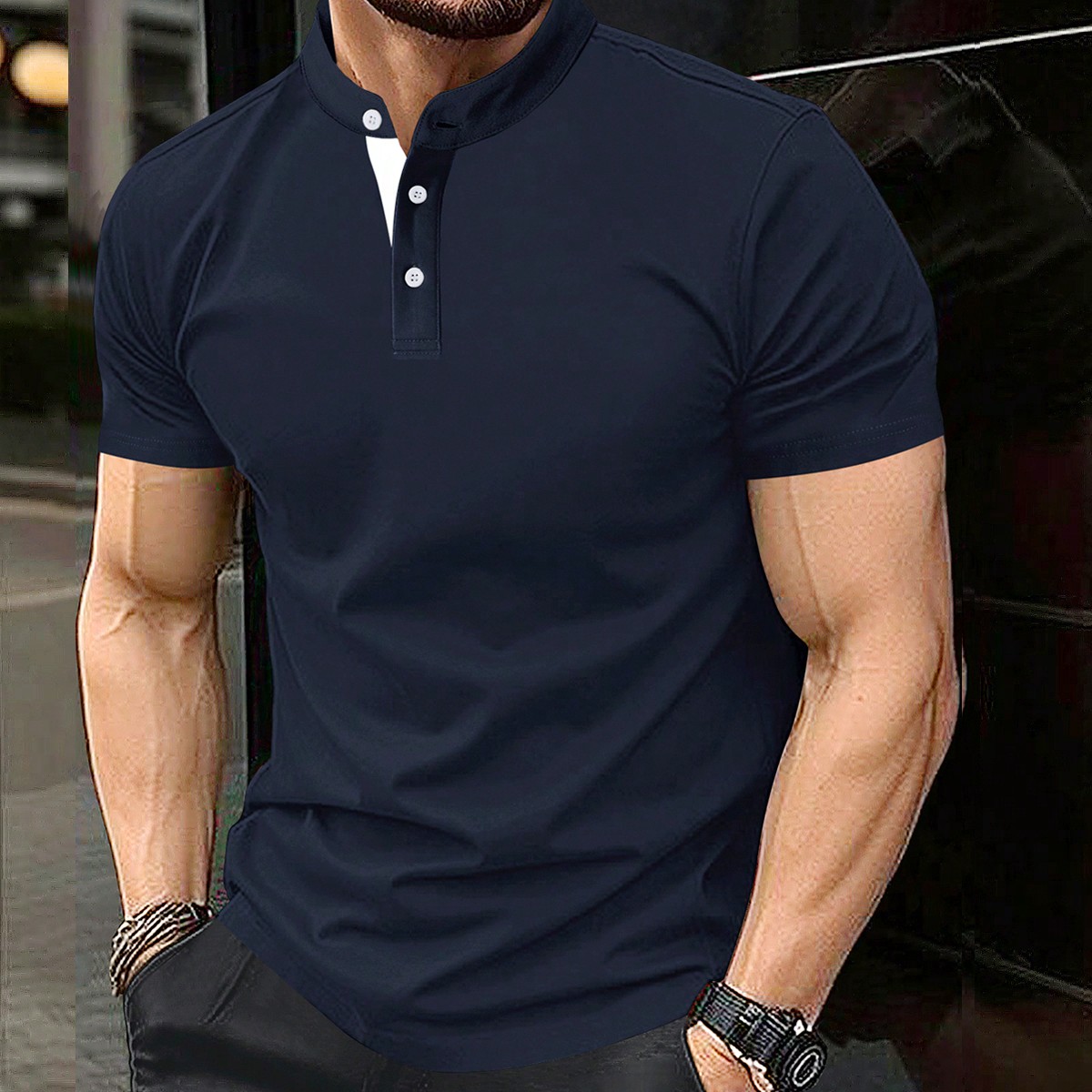 Camisa polo casual de manga corta de unicolor para hombres