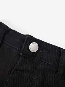 SHEIN 年轻男孩万圣节服装骷髅手图案刺绣设计直腿黑色牛仔裤，适合年轻男孩校服和家居服 - 黑色 - 查看 3