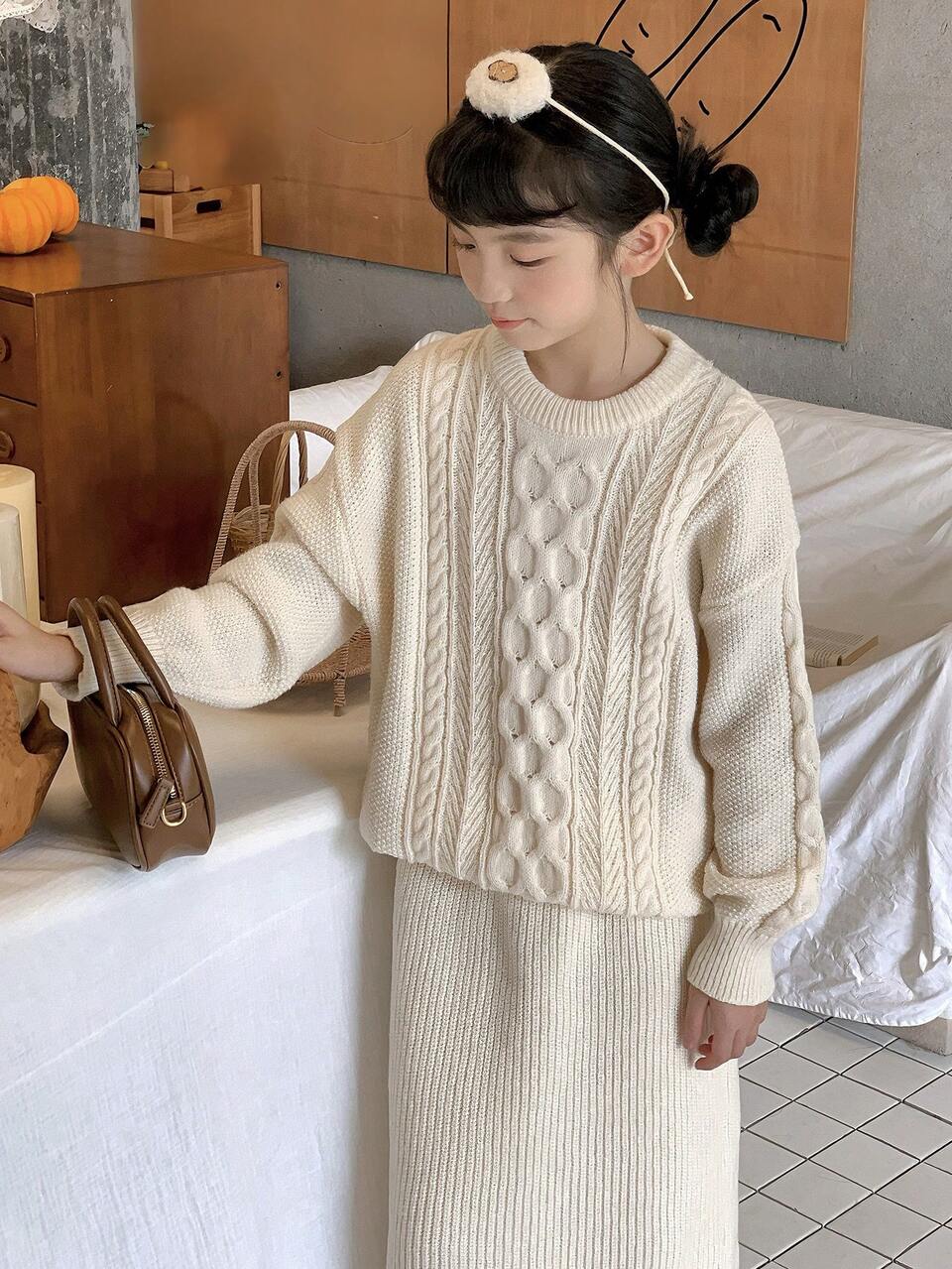 Tween Girl Crew Neck Sweater Set For Tween Girl