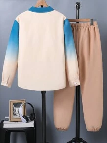 2pcs Teenage Boys' Ombre Woven Long Sleeve Shirt And Cargo Pants Set - Multicolor - View 2