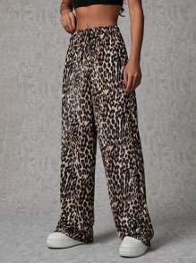 SHEIN Tall Tall Ladies Low Elastic Waistband Pants With Leopard Design - Multicolor - View 3