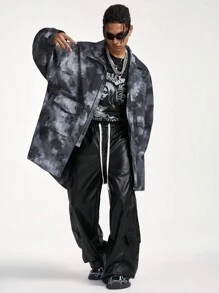 Manfinity VCAY Men's Casual Tie-Dye Pattern Trench Coat, Autumn, For Fall Winter - Black - View 5