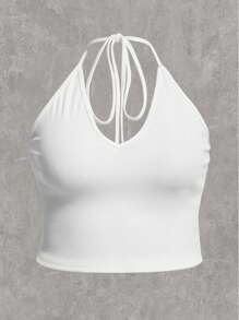 SHEIN EZwear 大码女式休闲针织挂脖背心，夏季 - 玫瑰紅 - 查看 9