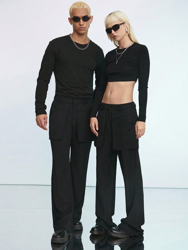 Manfinity UZERO Men's Woven Mid-Rise Straight-Leg Skirted Casual Pants, Suitable For Spring And Summer