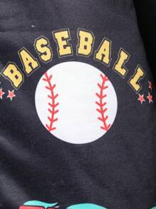 Tween 女童休闲字母印花拼接 PU 袖罗纹下摆棒球夹克，秋季