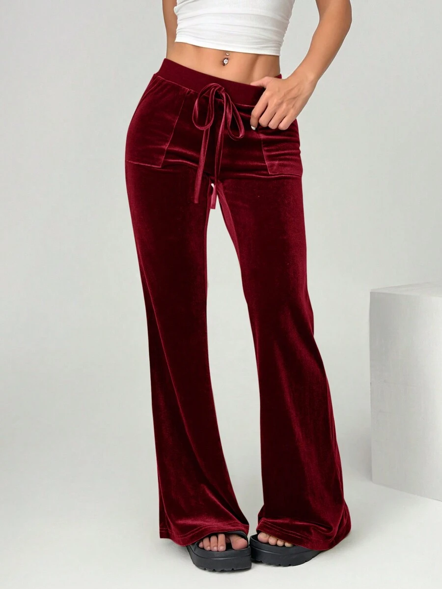 SHEIN EZwear Women's Casual Red Velvet Flare Pants