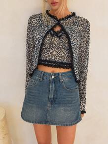 Forever 21 1 bộ Áo ba lỗ họa tiết da báo thường ngày, Áo len cardigan cổ tròn, Thu/Đông - Nhiều màu - Xem 1