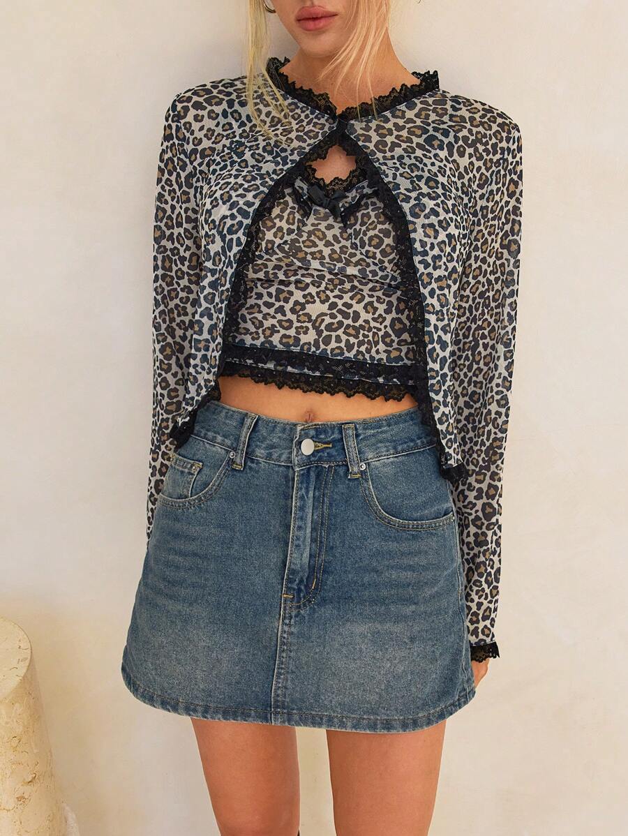 Forever 21 1 bộ Áo ba lỗ họa tiết da báo thường ngày, Áo len cardigan cổ tròn, Thu/Đông - Nhiều màu - Xem 1