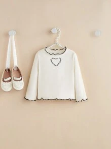 SHEIN 2 Stücke Set Baby Mädchen Elegant Farbblock Einfarbig mit Herz- und Textmuster Top, Lässig Kleidung