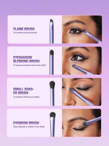 HELLO KITTY AND FRIENDS | SHEIN 4pcs/Set 3D Purple Eye Makeup Brushes With Kuromi Design