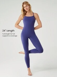 GLOWMODE 24" FeatherFit™ Define You Crossback Open U-Back Jumpsuit Bodysuit Low Impact Yoga Daily - Royal Blue - View 2