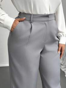 SHEIN Privé Pantalones de traje grises casuales, cómodos y transpirables para mujer de talla grande - Gris - Ver 6