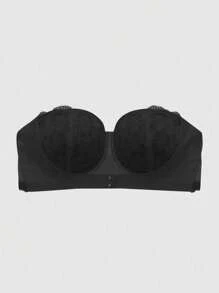 1pc Plus Size Lace Underwire Bra, Lingerie - Black - View 3