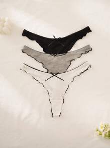 Shein Underwear&Sleepwear Basics 3 Stücke Frauen Spitzen Höschen mit Schleifen Verzierung
