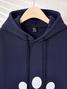 男士新款时尚趣味老鼠耳朵和熊掌印花连帽运动衫，藏青色配云朵心形图案 - 家庭装妈妈和我（3 件单独出售） - 藍色 - 查看 8