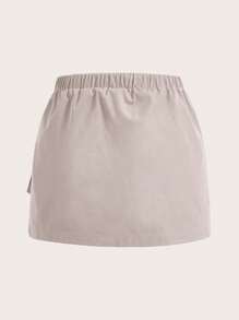 SHEIN EZwear Váy có nắp màu trơn cỡ lớn dành cho nữ có dây rút ở thắt lưng-Đen - Màu Khaki - Xem 2