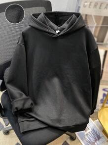 SHEIN TeenBoys 1 件休闲百搭街头时尚舒适温暖街头时尚和平加文字图案印花针织连帽运动衫返校服装；秋季服装；青少年男孩服装；青少年男孩夹克秋冬 - 黑色 - 查看 8