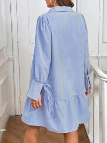 SHEIN VCAY 加大碼條紋印花荷葉邊鬆身連衣裙 - 彩色 - 查看 2