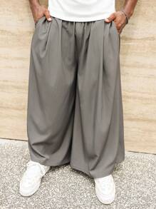 Manfinity Roughcore Quần ống rộng màu trơn thường ngày cỡ lớn cho nam - Màu xám đen - Xem 4