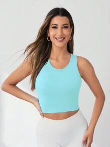 Core Rhythm Pima Reflective Slit Tank Top Gym Summer Workout Tank Top - Mint Blue - View 4