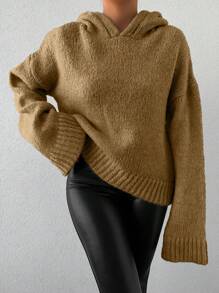 EURMUSE Áo len trùm đầu dáng rộng thả vai đơn giản cho nữ, mùa thu đông - Lạc đà - Xem 5