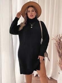 SHEIN Clasi Vestido de suéter de cuello alto de manga larga con textura talla grande