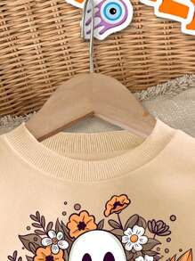 SHEIN Baby Girl Knitted Loose Fit Thick Pullover Sweatshirt,Suitable For Fall/Winter - Apricot - View 3