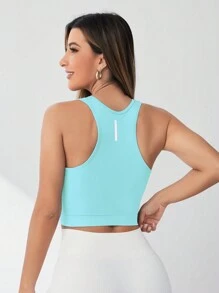 Core Rhythm Pima Reflective Slit Tank Top Gym Summer Workout Tank Top - Mint Blue - View 6