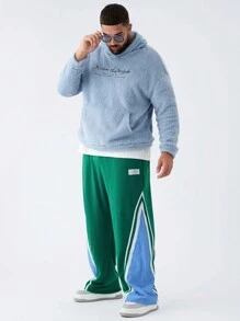 Manfinity VCAY Men's Plus Size Casual Knit Patchwork Loose Waist Drawstring Straight Leg Pants, Suitable For Daily Wear - Multicolor - View 3