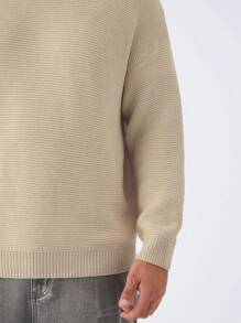 Manfinity VCAY Men's Plus Size Solid Color Plain Casual Crew Neck Long Sleeve Pullover Simple Sweater, Suitable For Autumn And Winter, For Going Out - Apricot - View 3