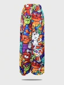 INAWLY 女裤 Got Cat Woman Cost 女式哥特风阔腿裤&数码印花猫咪动物印花阔腿裤，柔软针织，冬装，秋季， - 彩色 - 查看 4