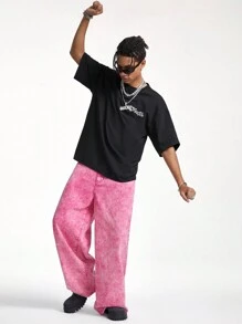 Manfinity RebelGame Men's Loose Casual Wide Leg Pants With Pockets - Green - View 5