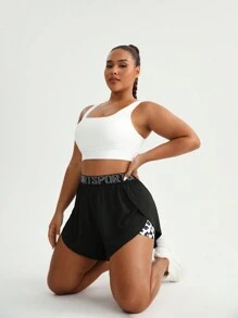 Rhythm Era Plus Size Women's Letter Print Color Block Casual Sports Shorts Sweater Shorts