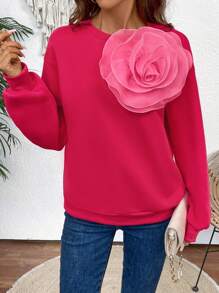 Chiquease 1 Áo nỉ dài tay họa tiết hoa thời trang dành cho nữ - Màu Hồng Tươi - Xem 6