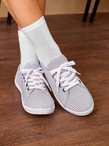 CUCCOO EASI Women's Casual Striped Flat Shoes Fall Tainers - Blue - View 4