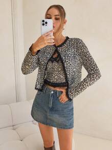 Forever 21 1 bộ Áo ba lỗ họa tiết da báo thường ngày, Áo len cardigan cổ tròn, Thu/Đông - Nhiều màu - Xem 3