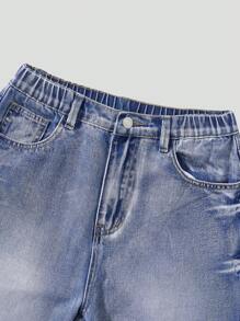 Teenager Jungen Vintage Denim mit Leoparden Muster und Abnutzungen, Relaxed Fit Allround Lässig Schul Denim Hose
