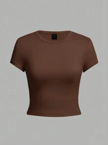 SHEIN EZwear 4 Áo thun nữ cổ tròn tay ngắn họa tiết động vật, dáng ôm vừa vặn cho mùa hè - Đen và trắng - Xem 13